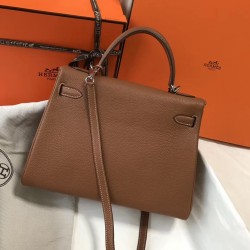 Hermes Brown Clemence Kelly 32cm Retourne Bag TDBS26827