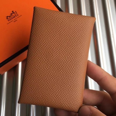 Hermes Brown Epsom Calvi Card Holder TDBS26391