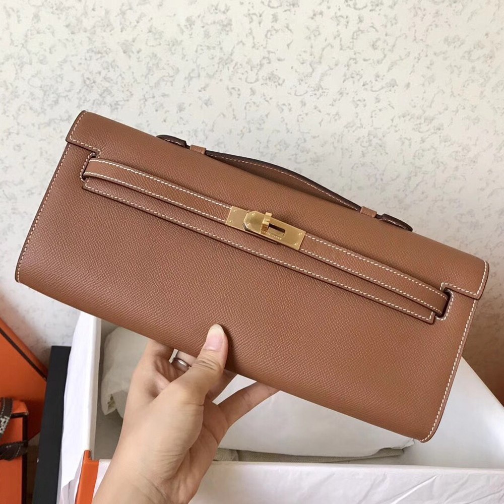 Hermes Brown Epsom Kelly Cut Handmade Bag TDBS26829