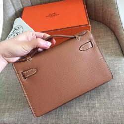 Hermes Brown Kelly Pochette Epsom Handmade Bag TDBS26830