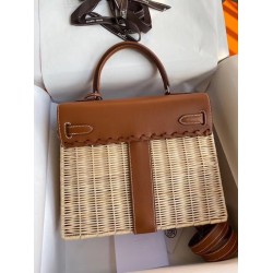 Hermes Brown Picnic Kelly 28cm Wicker Bag TDBS26831