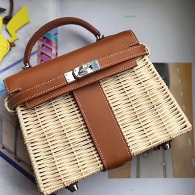 Hermes Brown Picnic Kelly Mini 20cm Wicker Bag TDBS26832