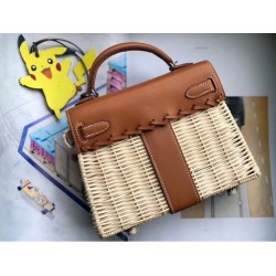 Hermes Brown Picnic Kelly Mini 20cm Wicker Bag TDBS26832