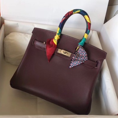 Hermes Burgundy Birkin 25cm Swift Handmade Bag TDBS26218