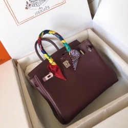 Hermes Burgundy Birkin 25cm Swift Handmade Bag TDBS26218