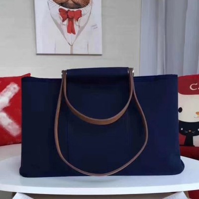 Hermes Cabag Elan Bag In Dark Blue Canvas TDBS26631