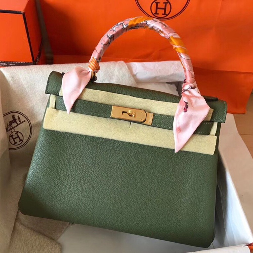 Hermes Canopee Clemence Kelly 28cm Handmade Bag TDBS26835