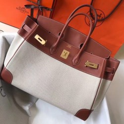 Hermes Canvas Birkin 35cm Bag With Brown Leather TDBS26221