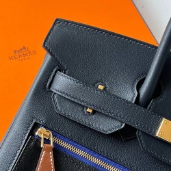 Hermes Colormatic Birkin 30 Bag in Blue Nuit, Black and Chai Swift Leather TDBS26223