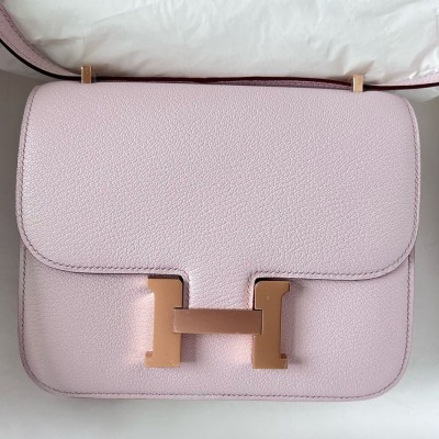 Hermes Constance 1-18 Mirror Bag In Mauve Pale Chevre Mysore Leather TDBS26461