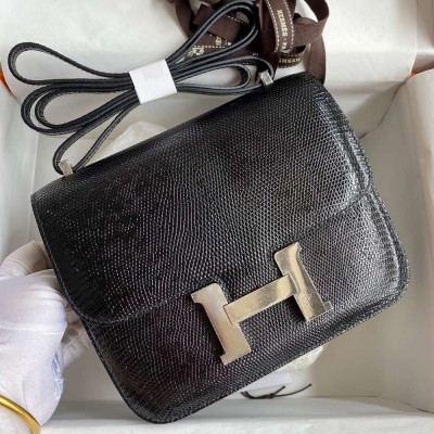 Hermes Constance 18 Handmade Bag In Black Lizard Leather TDBS26467