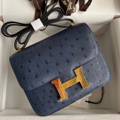 Hermes Constance 18 Handmade Bag In Blue Iris Ostrich Leather TDBS26469