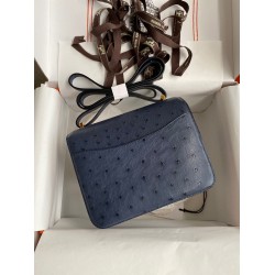 Hermes Constance 18 Handmade Bag In Blue Iris Ostrich Leather TDBS26469