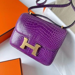 Hermes Constance 18 Handmade Bag In Purple Shiny Alligator Leather TDBS26477