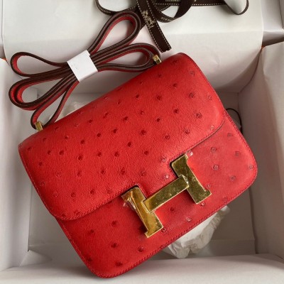 Hermes Constance 18 Handmade Bag In Red Ostrich Leather TDBS26478