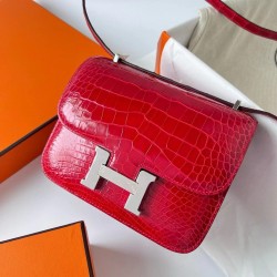 Hermes Constance 18 Handmade Bag In Red Shiny Alligator Leather  TDBS26479