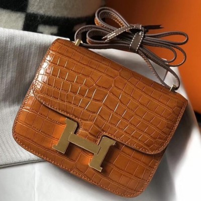 Hermes Constance 18cm Bag In Brown Embossed Crocodile TDBS26484