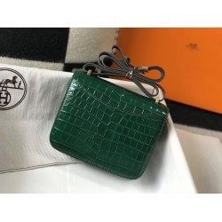 Hermes Constance 18cm Bag In Green Embossed Crocodile TDBS26485