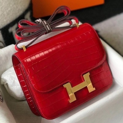 Hermes Constance 18cm Bag In Red Embossed Crocodile TDBS26488