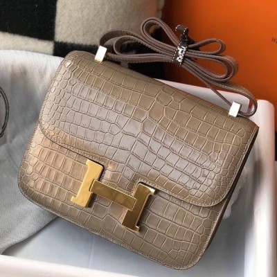 Hermes Constance 18cm Bag In Taupe Embossed Crocodile TDBS26490