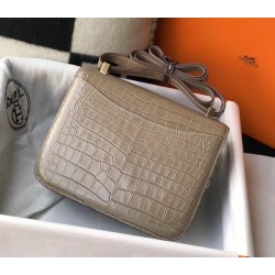 Hermes Constance 18cm Bag In Taupe Embossed Crocodile TDBS26490