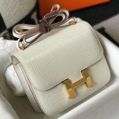 Hermes Constance 18cm Bag In White Embossed Crocodile TDBS26491