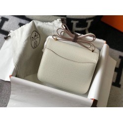 Hermes Constance 18cm Bag In White Embossed Crocodile TDBS26491