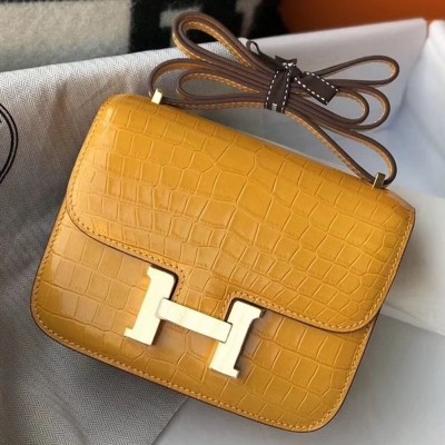 Hermes Constance 18cm Bag In Yellow Embossed Crocodile TDBS26492