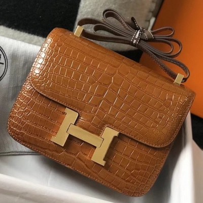 Hermes Constance 24cm Bag In Brown Embossed Crocodile TDBS26494