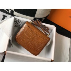 Hermes Constance 24cm Bag In Brown Embossed Crocodile TDBS26494