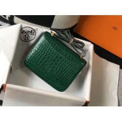 Hermes Constance 24cm Bag In Green Embossed Crocodile TDBS26495