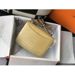 Hermes Constance 24cm Bag In Jaune Poussin Embossed Crocodile TDBS26496