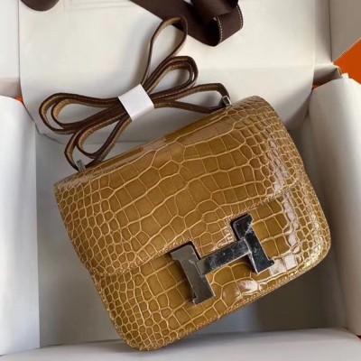 Hermes Constance 24cm Bag In Light Brown Alligator Crocodile Skin TDBS26497