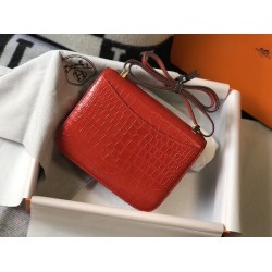 Hermes Constance 24cm Bag In Red Embossed Crocodile TDBS26499