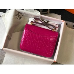 Hermes Constance 24cm Bag In Rose Red Embossed Crocodile TDBS26500