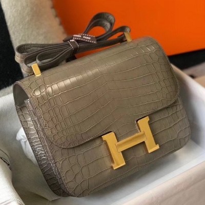 Hermes Constance 24cm Bag In Taupe Embossed Crocodile TDBS26501