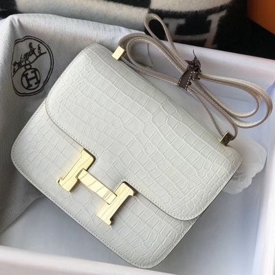 Hermes Constance 24cm Bag In White Embossed Crocodile TDBS26502