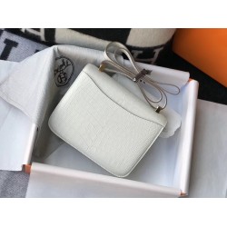 Hermes Constance 24cm Bag In White Embossed Crocodile TDBS26502