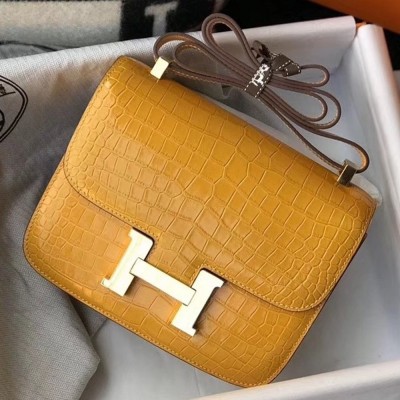 Hermes Constance 24cm Bag In Yellow Embossed Crocodile TDBS26503