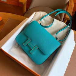 Hermes Constance Enamel 18 Handmade Bag In Blue Paon Epsom Calfskin TDBS26515