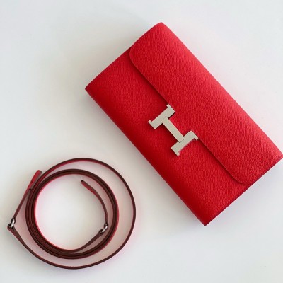 Hermes Constance To Go Wallet in Red Epsom Calfskin  TDBS27744