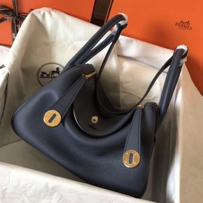 Hermes Dark Blue Lindy 26cm Clemence Handmade Bag TDBS27364