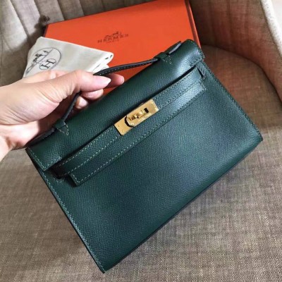 Hermes Dark Green Kelly Pochette Epsom Handmade Bag TDBS26838