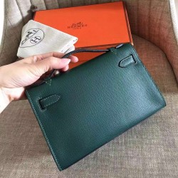 Hermes Dark Green Kelly Pochette Epsom Handmade Bag TDBS26838