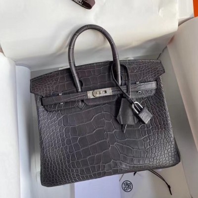 Hermes Dark Grey Birkin 25cm Matte Alligator Crocodile Skin Bag TDBS26225