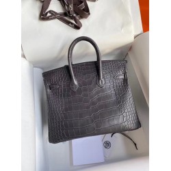 Hermes Dark Grey Birkin 25cm Matte Alligator Crocodile Skin Bag TDBS26225