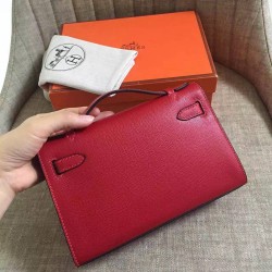 Hermes Dark Red Kelly Pochette Epsom Handmade Bag TDBS26840