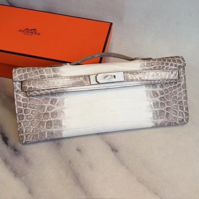 Hermes Diamond Kelly Cut Clutch In Himalaya Niloticus Crocodile Skin TDBS26841