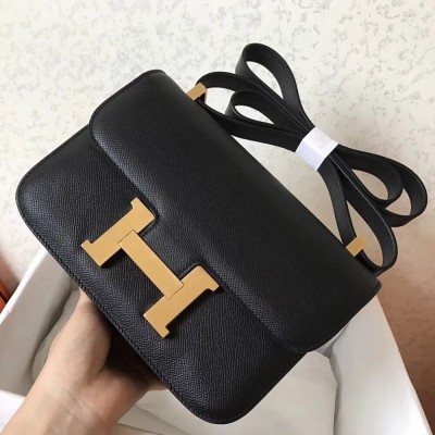 Hermes Epsom Constance 24cm Black Handmade Bag TDBS26519