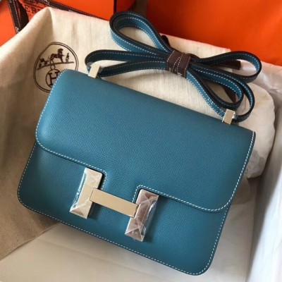 Hermes Epsom Constance 24cm Blue Jean Handmade Bag TDBS26521